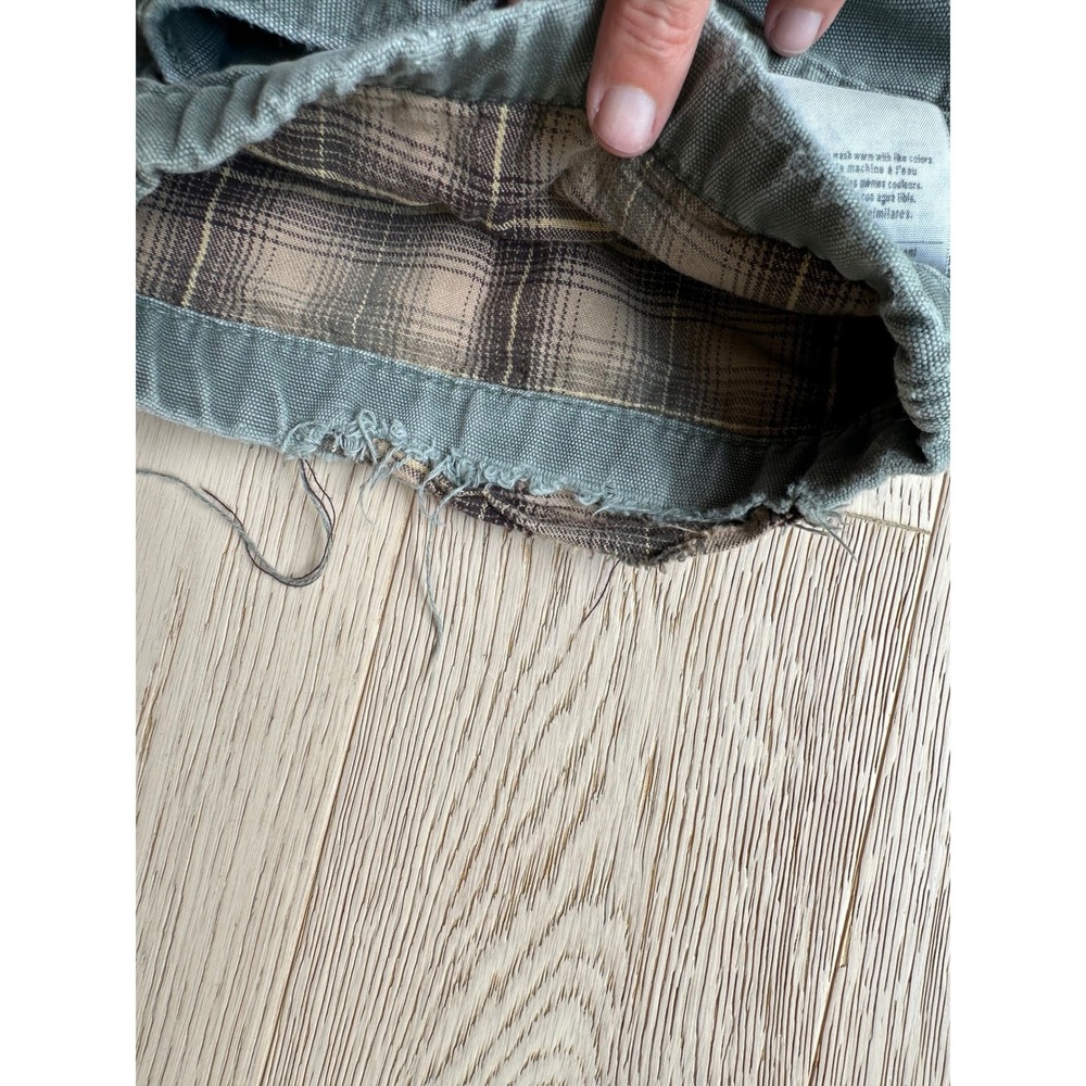 Carhartt Mens Flannel Lined Green Canvas Work Pants Utility Carpenter Frayed Hem - Picture 2 of 2